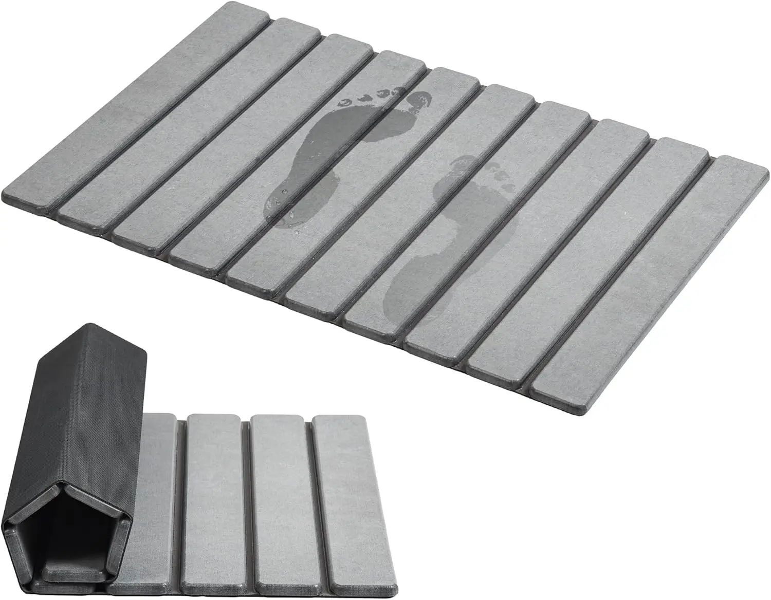 

Foldable Diatomaceous Earth Bath Mat, Super Absorbent & Quick Dry, Non-Slip 23.6x15.5 Inch, Easy to Store and Clean, Grey