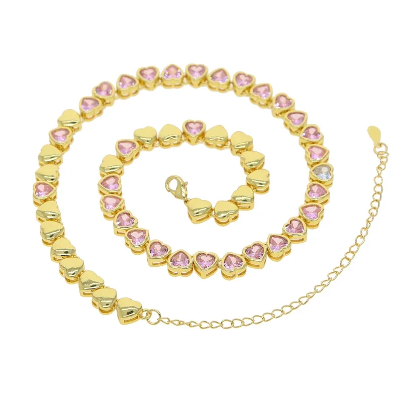 Valentine's Day Gift Heart Design Bling Cz Fashion Jewelry Gold Color Ice Out Green Pink White Heart Cz Tennis Choker Necklaces image 4