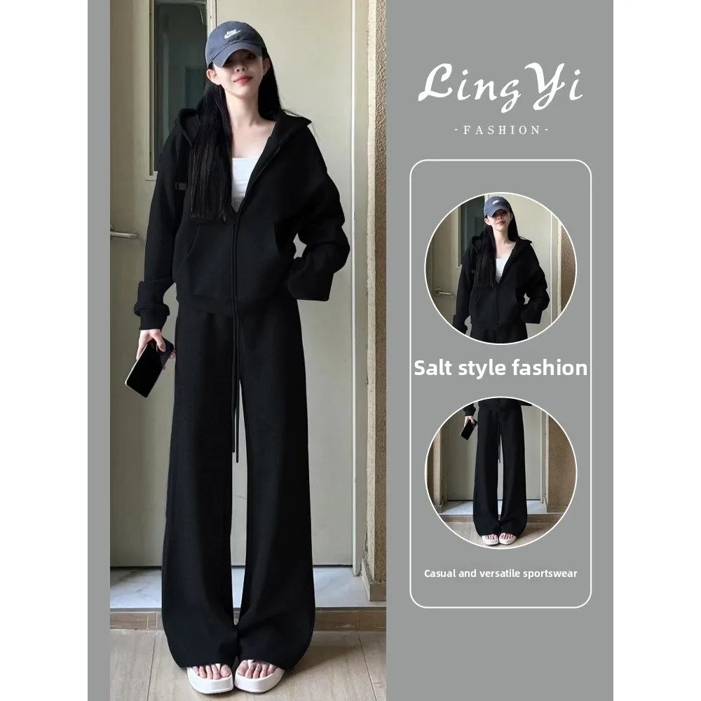 Fleece Lined Grey Sweatshirt And Pants Women's Sportswear Set Casual Two-Piece Ensemble Anti-Aging Fragrance Style