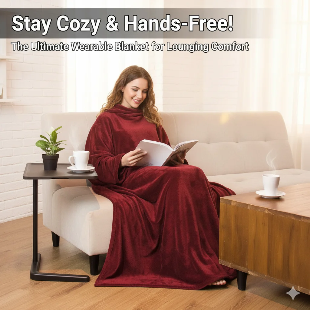 

Wearable Blanket With Sleeves And Pocket Ultra Soft Flannel Fleece For Winter Sofa Bed Couch Cozy Thermal Wrap For Cold Days
