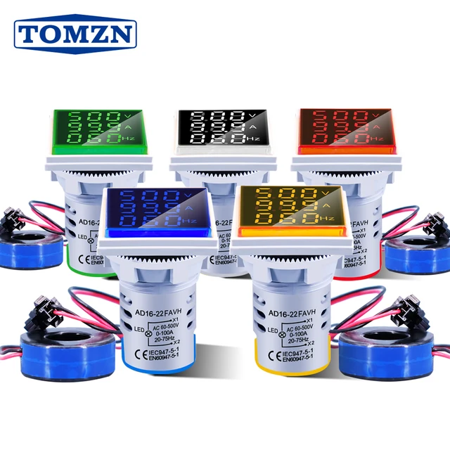 TOMZN AC 60-500V 1-100A Cyfrowy Woltomierz Amperomierz LED Hertz HZ Sygnał Świetlny 220V Miernik Napięcia Prądu Tester Detektor
