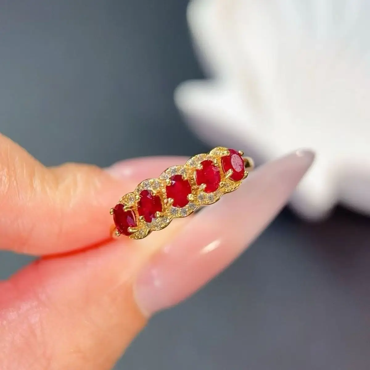Luxury 24K 9999 Pure Gold real gold Antique Open-mouth Frosted Ruby Women's Open-mouth Ring