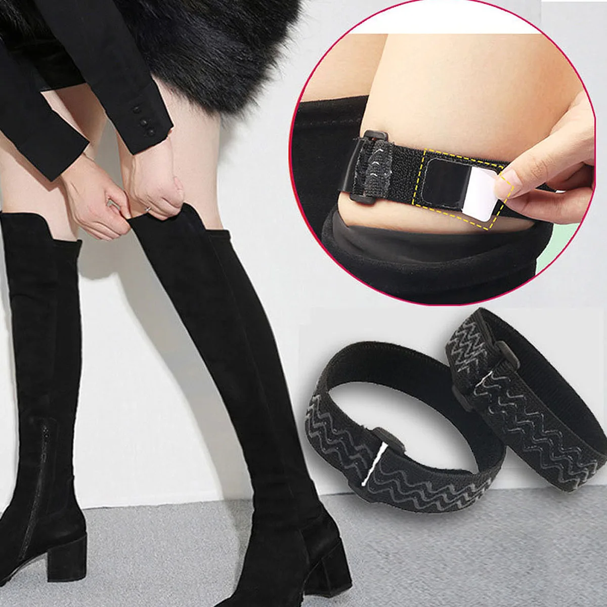 

4 set Adjustable Anti Slip Boot Straps for Black High Boots Keeps Tucked Leg Belt Knee Non Slip Reusable Hidden Inside Women