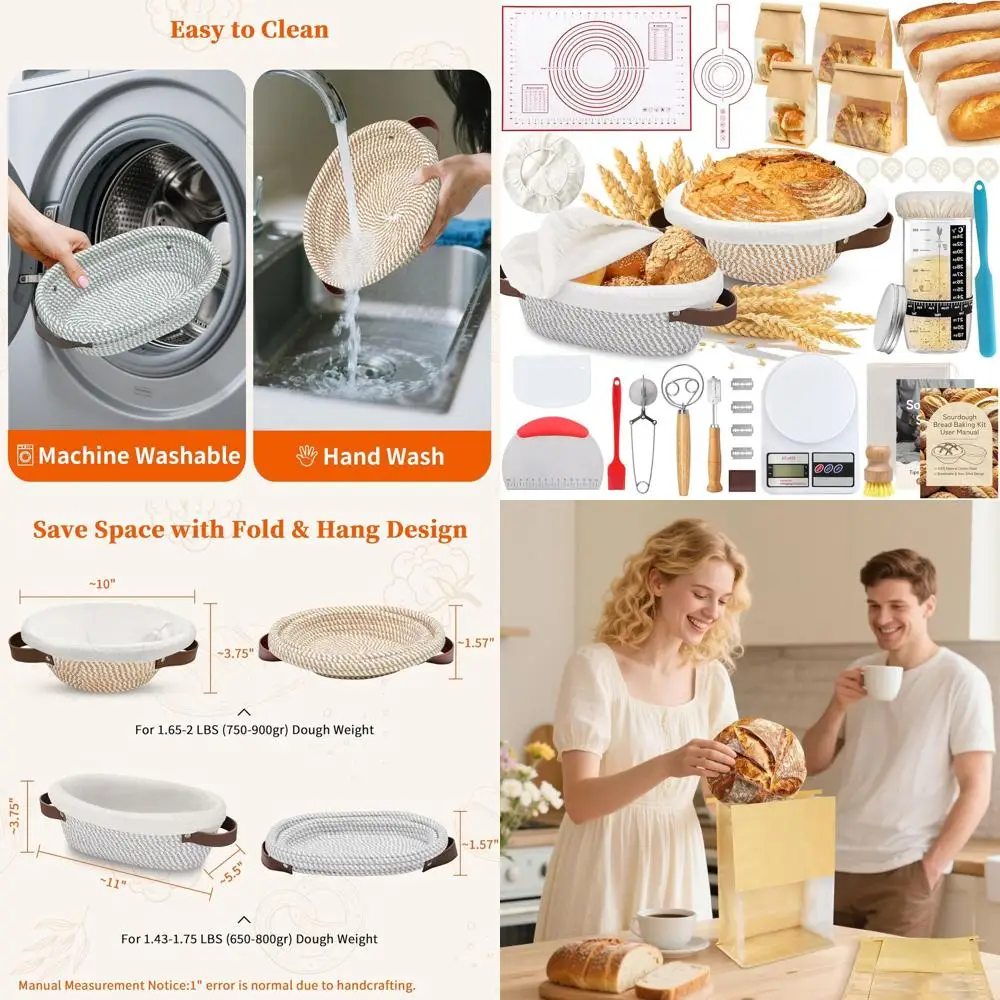 

Aliggbent 38Pcs Sourdough Bread Baking Supplies – 11'' Oval & 10'' Round Cotton Rope Banneton Bread Proofing Baskets with Liners