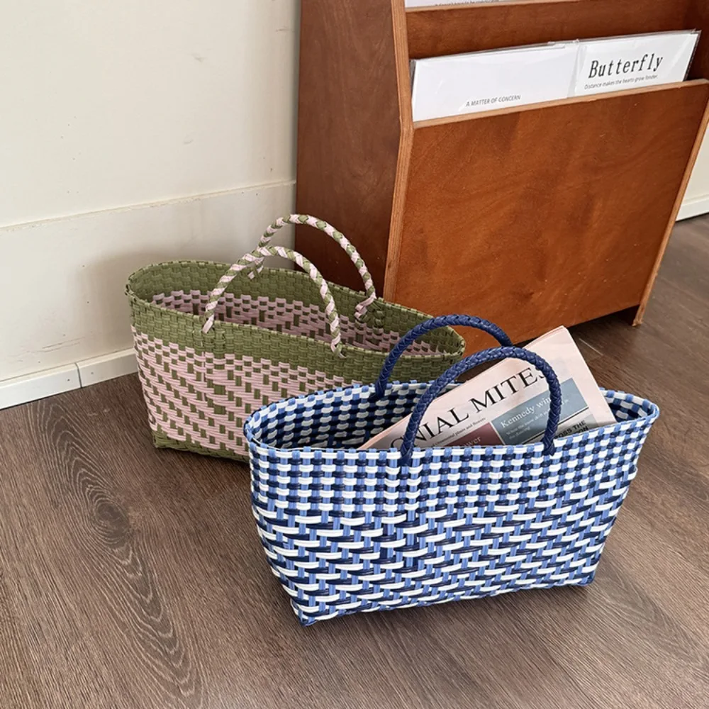 

Cute PVC Handbag Weave Bag Countryside Style Large Capacity Beach Tote Bag Vacation Style Bohemian Vegetable Basket Bag Holiday