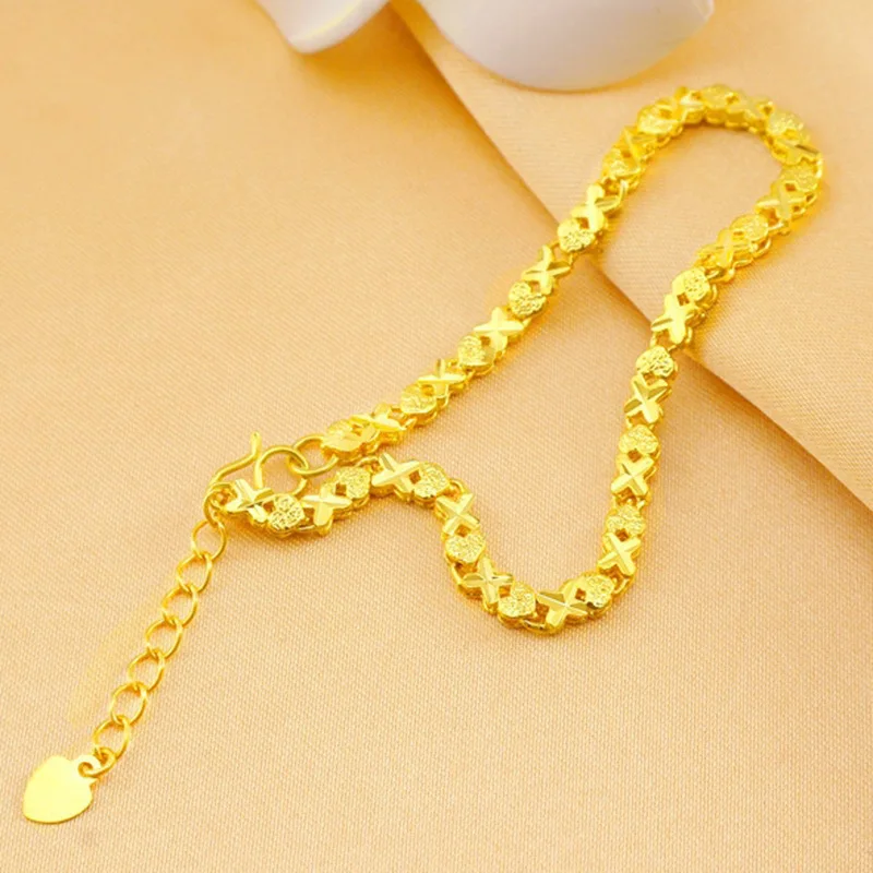 AU999 24K سوار القلب الذهب |   المينا المتدرجة - قلوب مطلية بسلسلة خرز ذهبية، تصميم مشبك، رقيق ومتعدد الاستخدامات