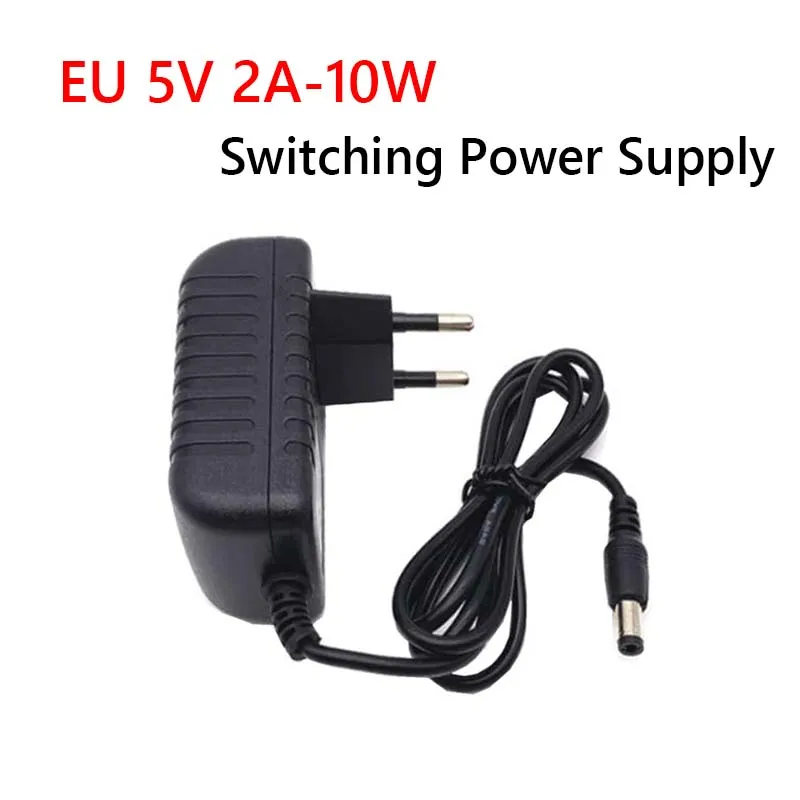 Fuente de Alimentación Conmutada de CA 110V~220V a CC 5V 2A, Adaptador de Corriente de 2.1mm*5.5mm, Transformador de Iluminación con Enchufe Europeo para Luz LED, Cámara CCTV