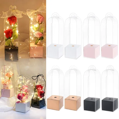 5/10 pezzi trasparente rosa scatola di fiori trasparente fiorista scatole per avvolgere fiori matrimonio fai da te compleanno San Valentino regalo per la festa della mamma