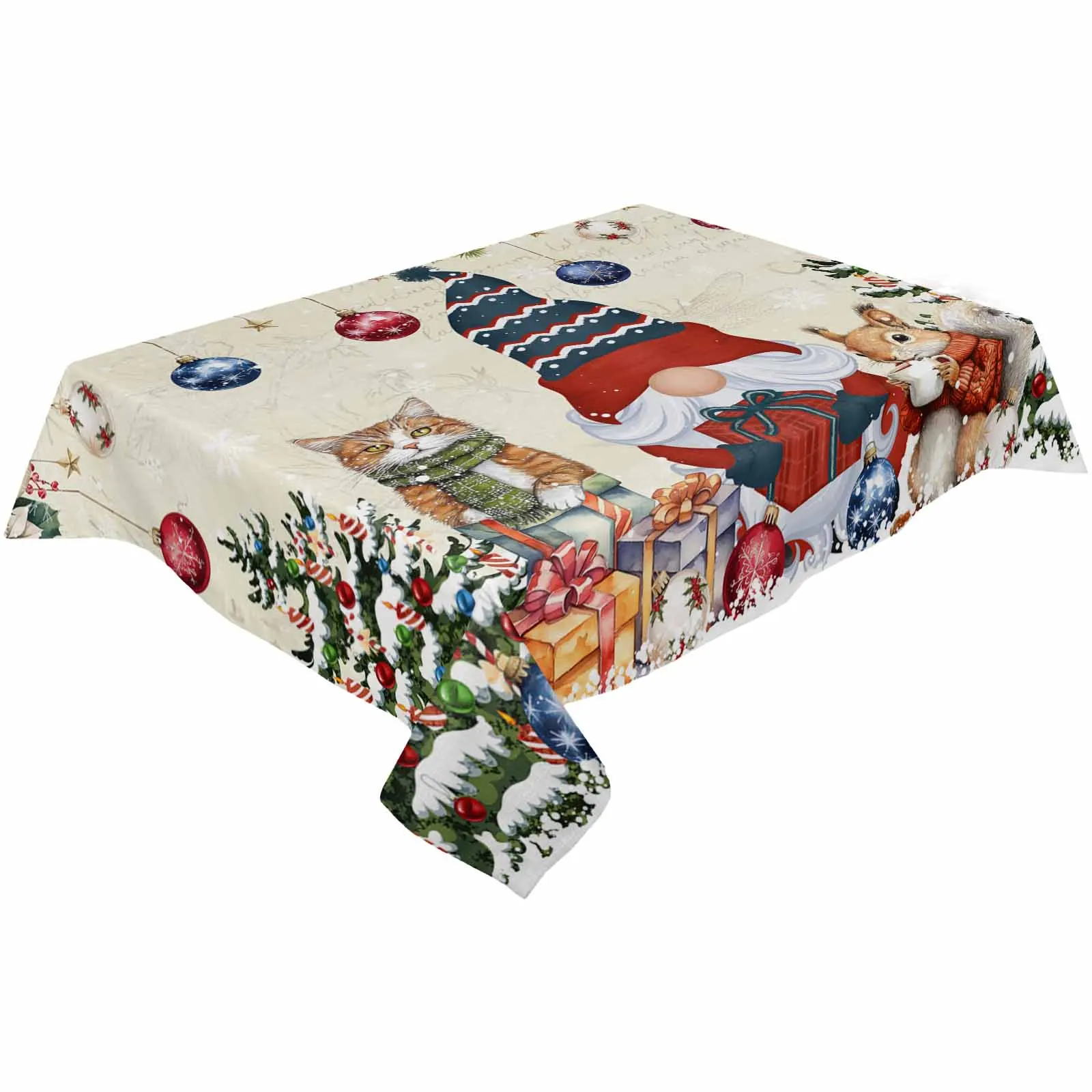 Dwarf Snowflake Christmas Tree Ball Gift Cat Squirrel Waterproof Tablecloth Dining Table Cover Kitchen Decoration Table Cloth