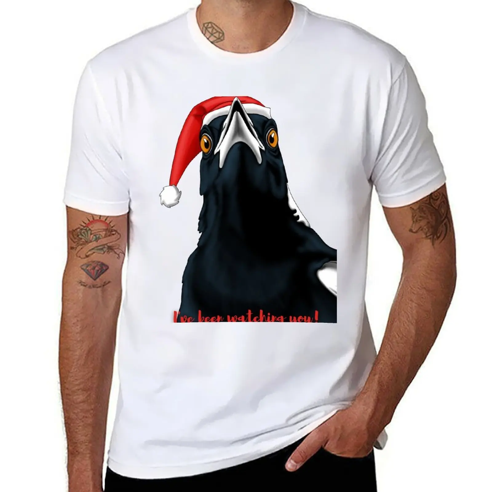 

Australian Magpie Christmas Art T-Shirt t shirts for man graphic funny cotton tshirt 100% T-Shirt