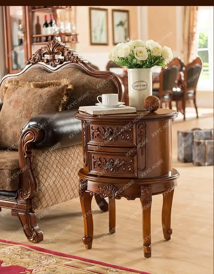 

DV country sofa side table, solid wood creative oval small coffee table round bedside table telephone table