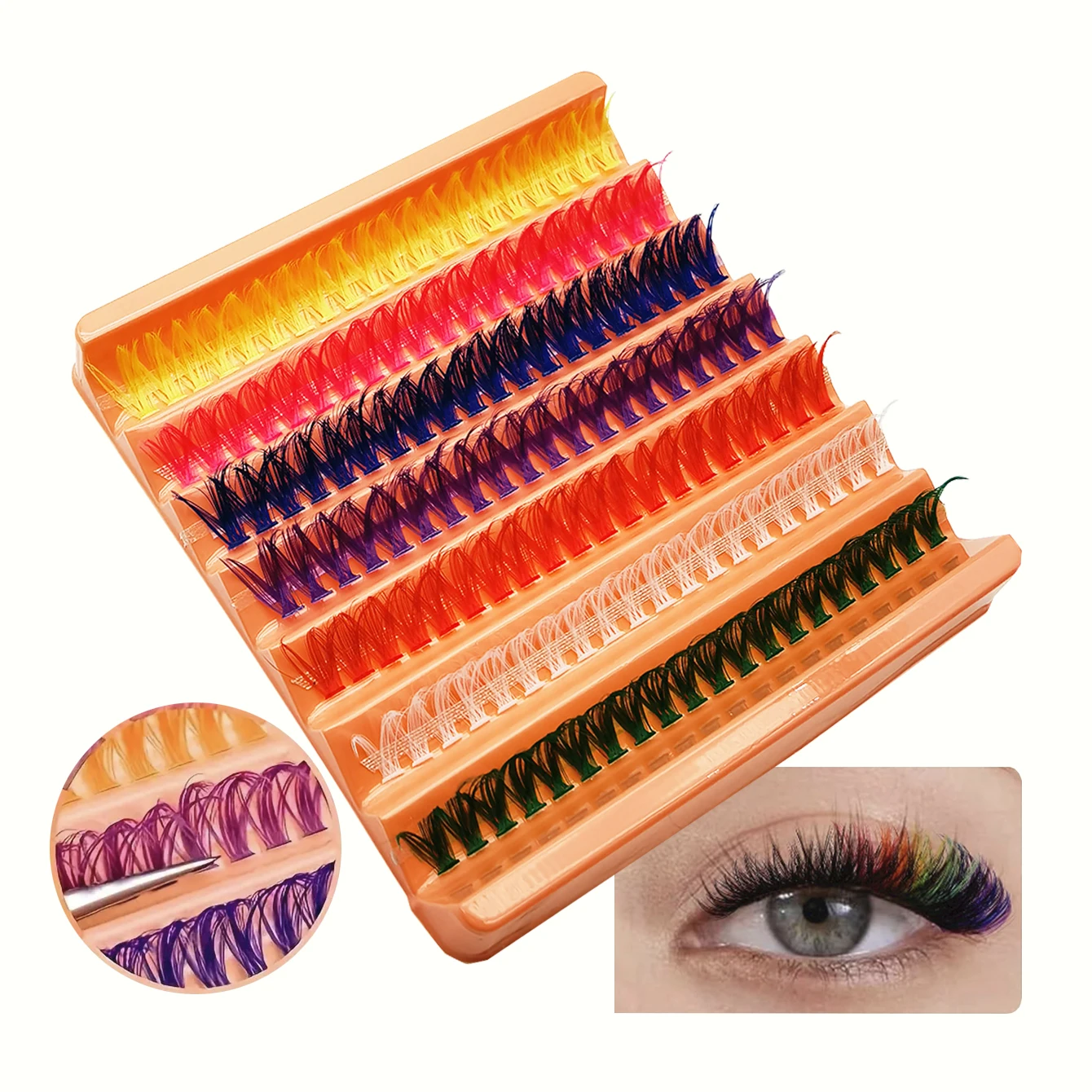 Colorful DIY Eyelash Extension Kit 140 Clusters 14mm Soft Eyelash Bunches Natural False Lashes 7 Colors to Choose From