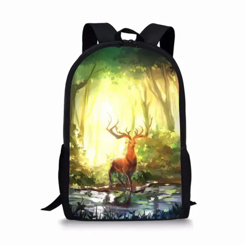 Nette Forest Deers Pattern Students School Bag, PleBag, Storage Rucksacks for Teenager, Girls and Boys, 03/Casual