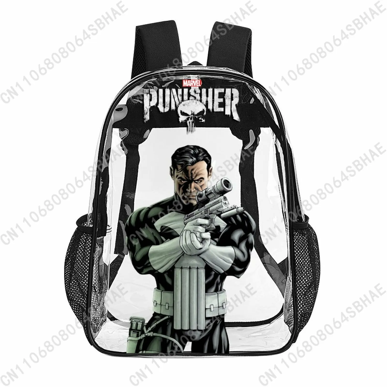 

Модный прозрачный рюкзак Marvel The Punisher, 17 дюймов, для мужчин, женщин и подростков, персонализированная прозрачная сумка из ПВХ, подарки, косплей
