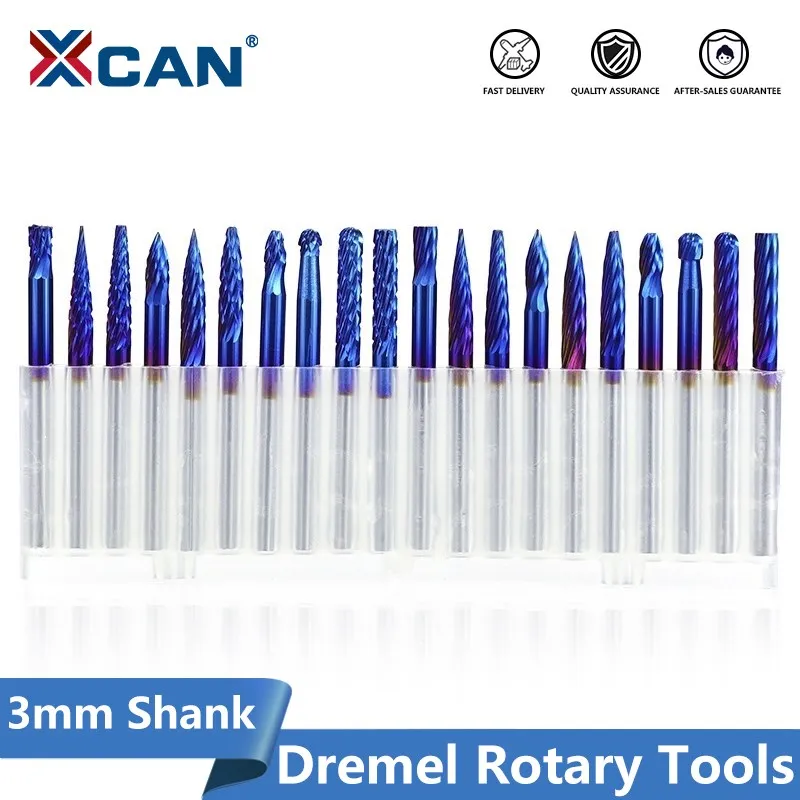 XCAN 1set Tungsten Carbide Rotary Burrs Set For Dremel Tools 3x3mm Wood Metalworking Bit  Rotary Files