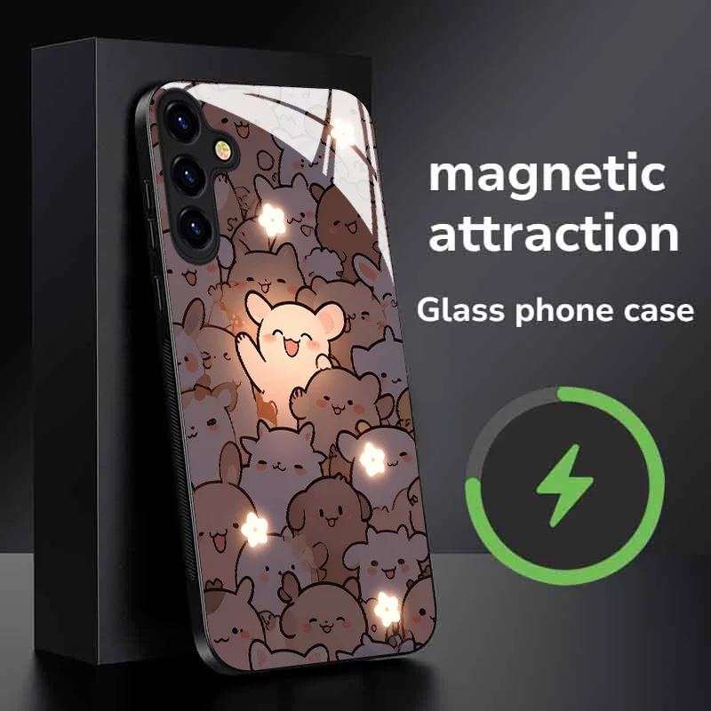 Cute pet tempered glass magnetic phone case suitable for Samsung Galaxy S26 S25 S24 S23 S22 S21 S20 FE/Ultra/Plus anti fall