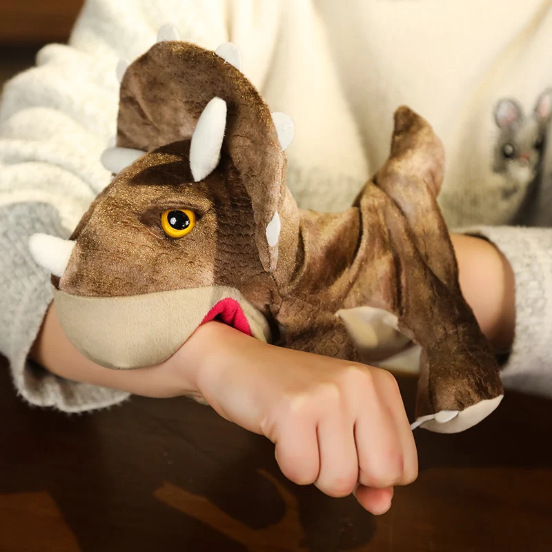 25cm dinossauro fantoche de pelúcia triceratops animal dos desenhos animados plushie pequeno três cores prop contar história presente interativo