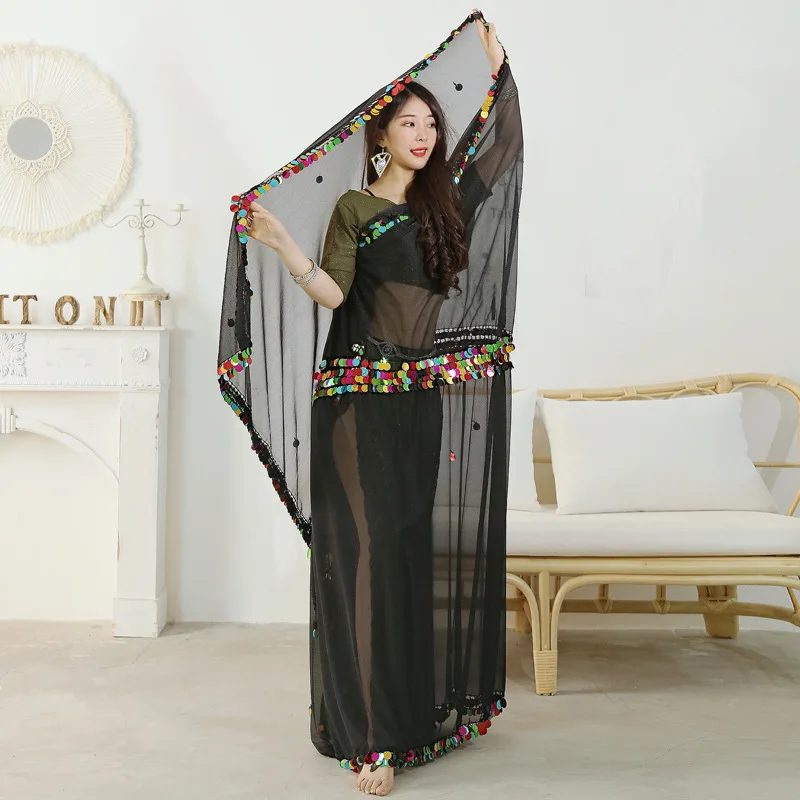 Belly Dance Malaya Scarf Sequins Decorate Stage Show Accessories Girl Performance Show Veils 2.5*1.5m Adult Big Throw Scarf