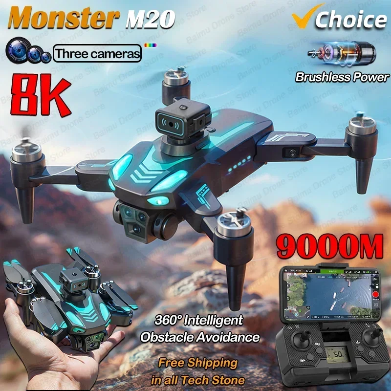 New Monster M20 Drone 8K Professional HD Camera No GPS Foldable Quadcopter Obstacle Avoidance Brushless RC Dron Toy
