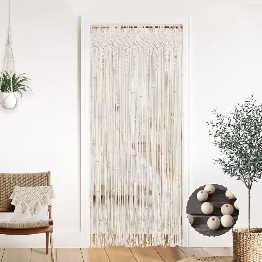 

Beaded Curtain for Door Doorway,Bohemian Macrame Closet Curtain for Open Closet,Hanging Beads for Wall Room Divider