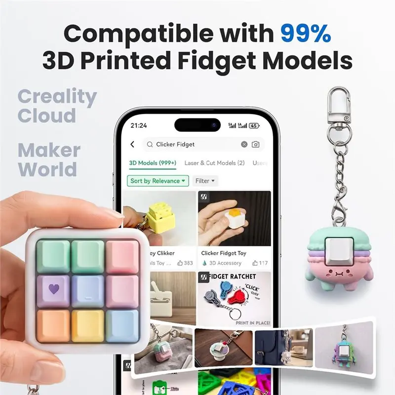 A13E-Tactile Blue Clicky Switch 50Pcs 3-Pin MX Mechanical Keyboard Switches For 3D Printed Fidgets Includes 10 Keychains