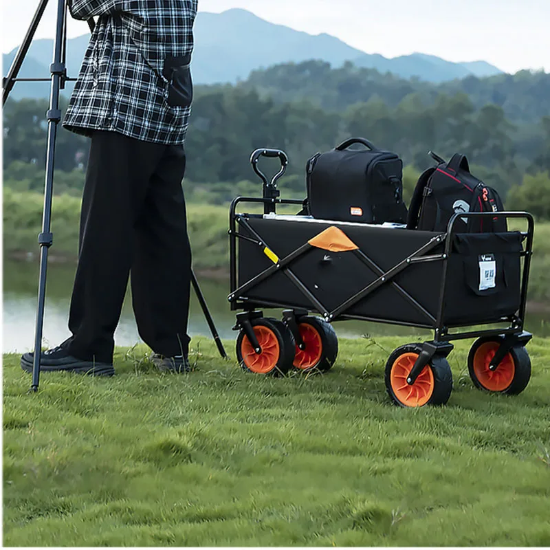 Carrito plegable de estilo europeo para acampar al aire libre, carrito de compras con cuatro ruedas, remolque de compras, Camper de Camping