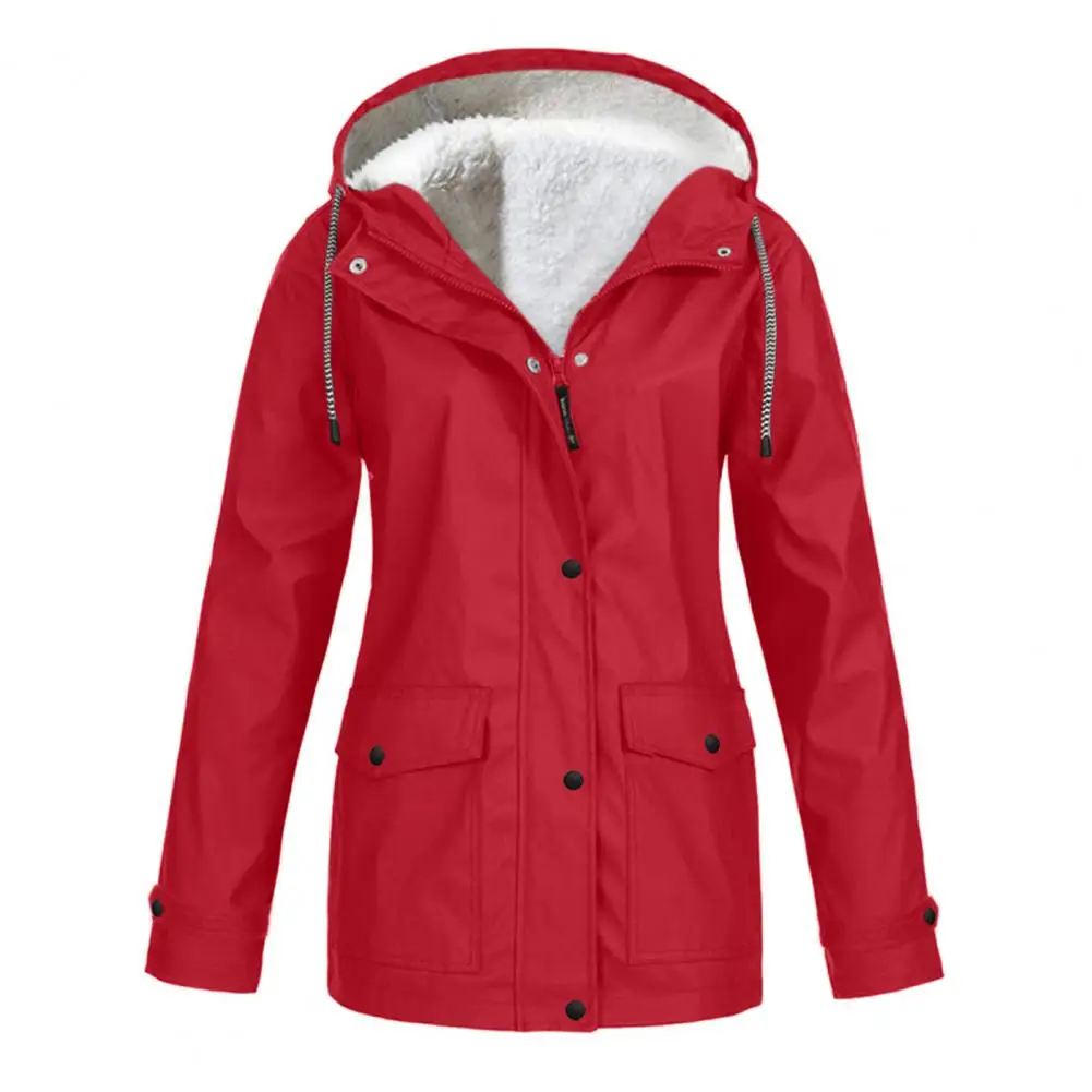 Thicken Women Winter Jacket Coat Fleece Hooded Press Button Zipper Outerwear Mid Length Parka Warm Down Jacket