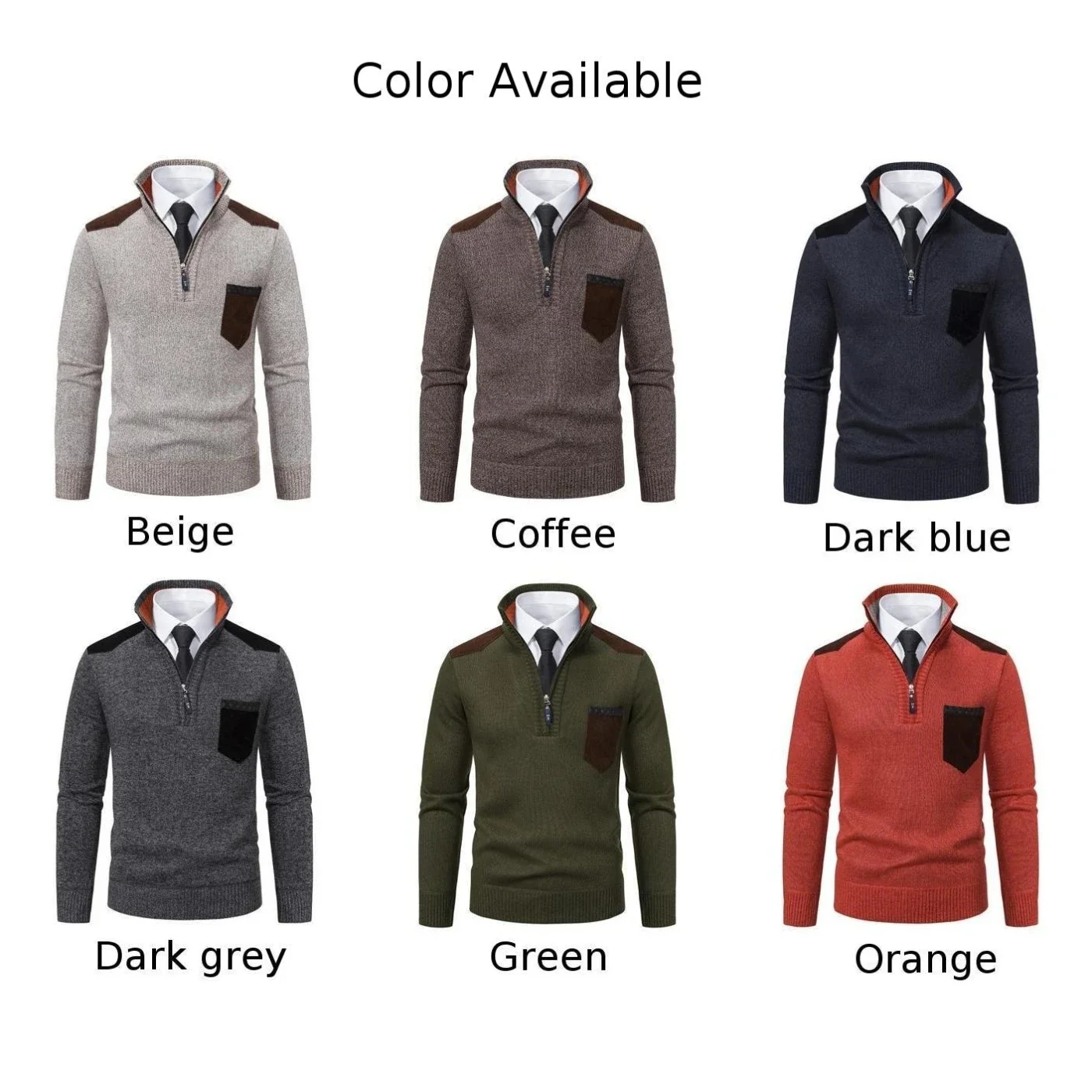 Coffee Dark Blue Beige Casual Stand Collar Fleece Winter Long Sleeve Knitted Pullover Warm Sweater Tops