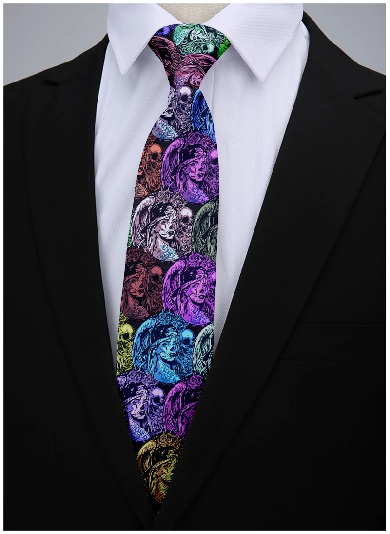 New Weird Skeleton Men Tie Cool Girl Pattern 3D Proofing Fashion Trend Business Tie Bar Club Halloween Party Fun Tie