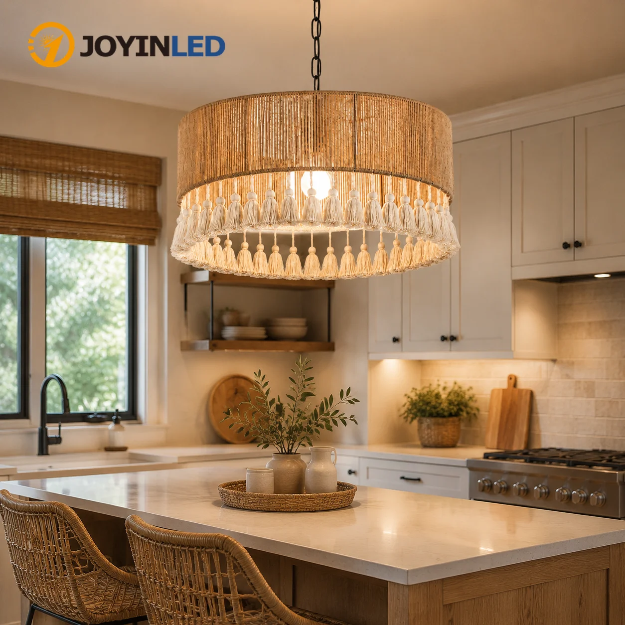 JOYINLED Boho Pendant Lights Vintage Hemp Rope Tassel Light Retro Bedroom Hanging Lamp Living Room Home Decor Led Chandelier