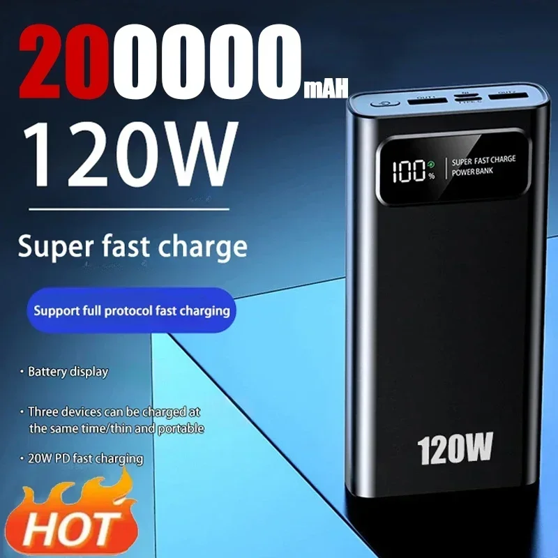 200000Mah 120W Power Bank Super Snel Opladen Batterij Hoge Capaciteit Digitale Display Power Bank Voor Iphone 15 14 Samsung Xiaomi