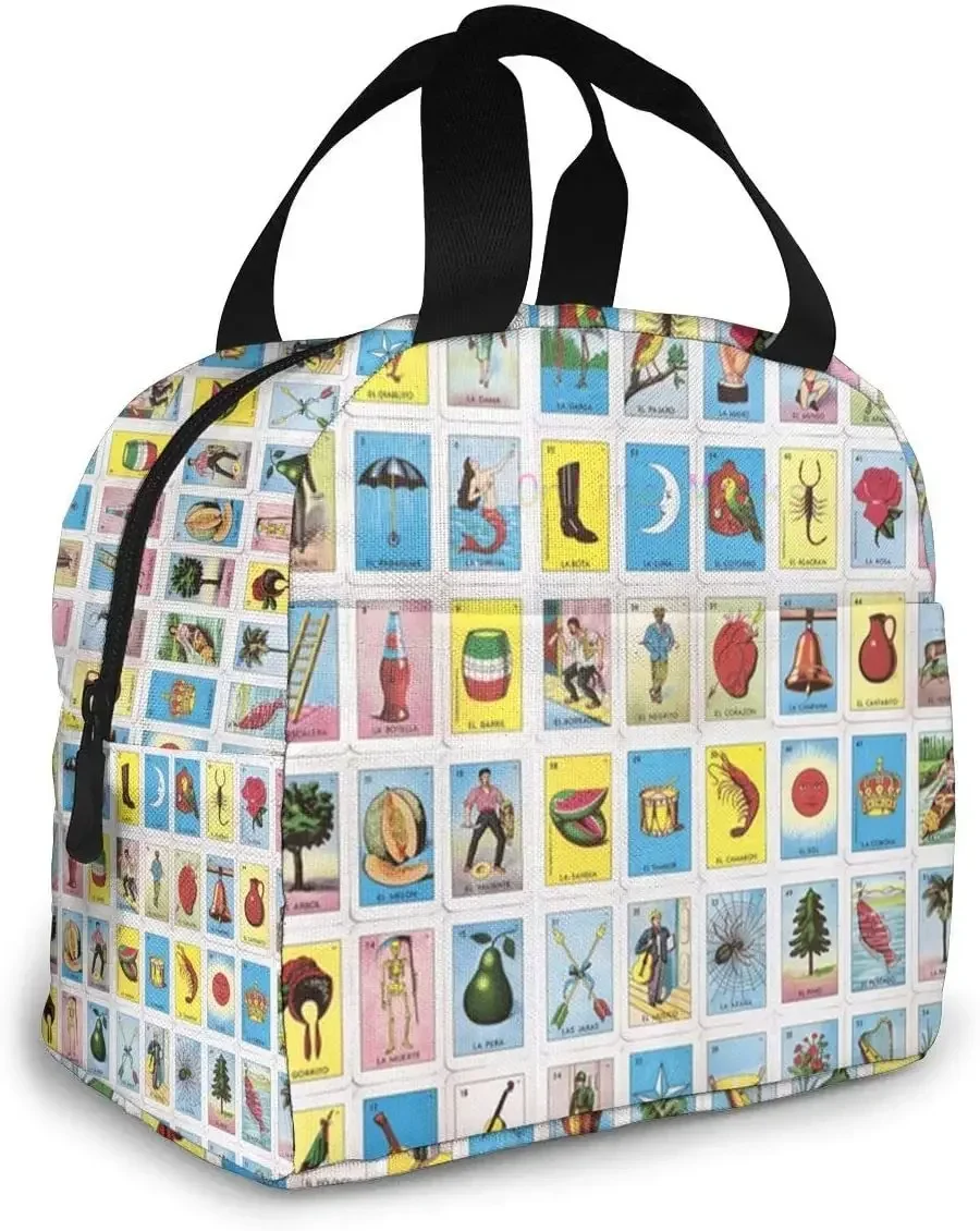 Colorful Mexican Loteria Cards Lunch Bag for Women Girls Kids Insulated Picnic Pouch Thermal Cooler Tote Bento Cute Bag