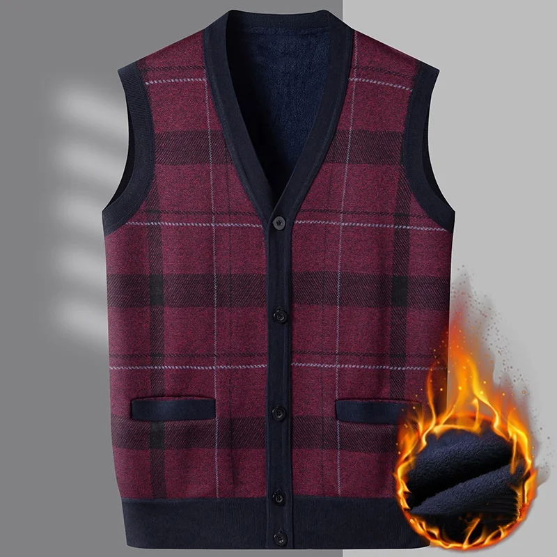 

Slim Fit Warm Vest For Men Cardigan Jacket Autumn Winter Knit Sweater Thermal Outerwear Thin Button Down Coat Gift For Father
