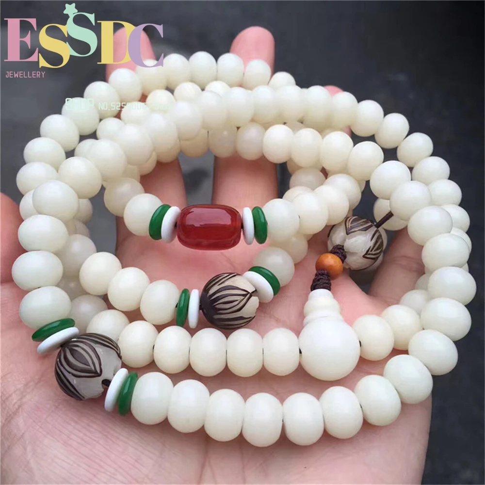 Original Design  Root 108 Mala Natural Milky White No Optimization Bodhi Beads Yoga Bracelet