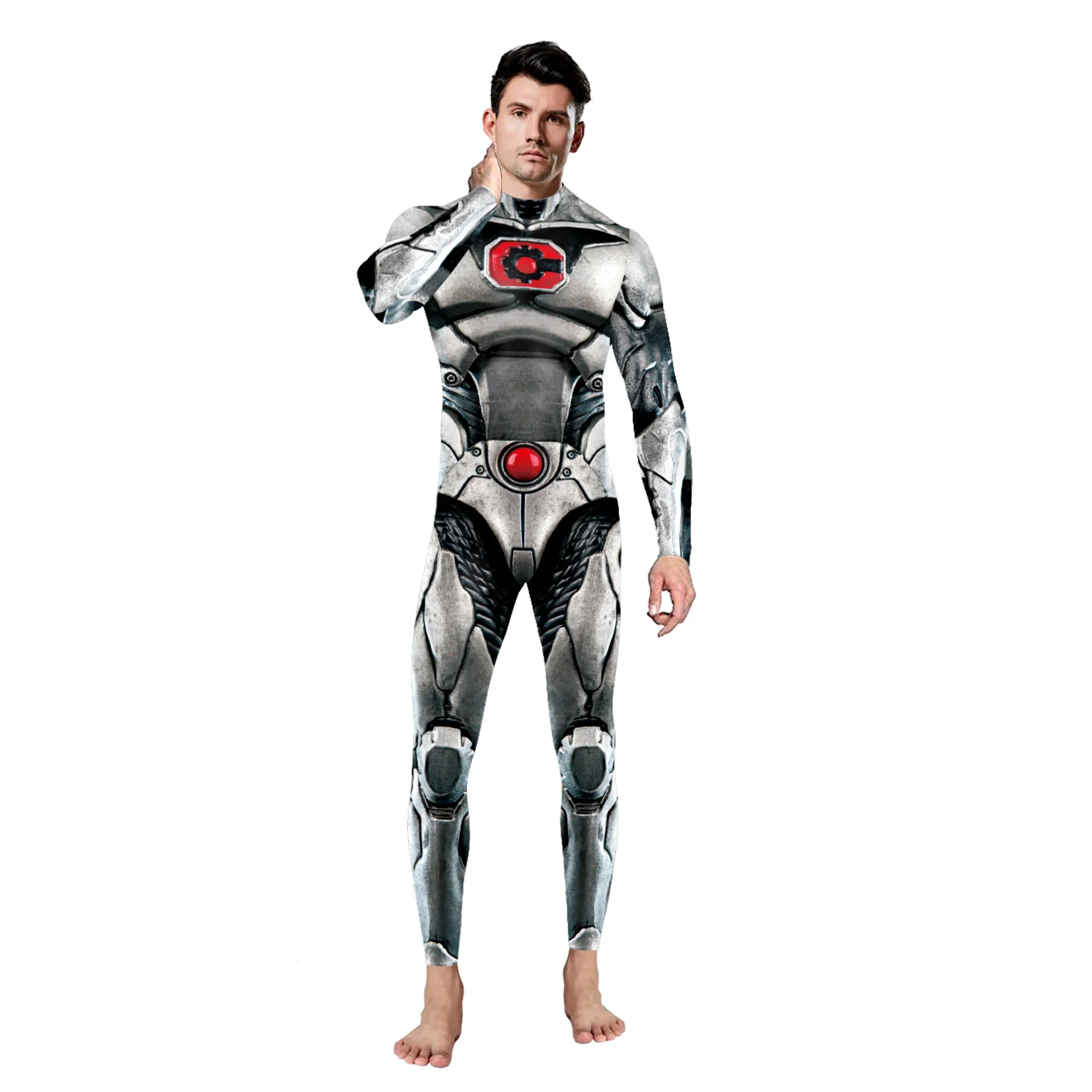 Teanoon Armor Man Zentai kombinezony kobieta gotyckie body unisex kostiumy na Halloween Cosplay elastyczny, wąski kombinezon z długim rękawem