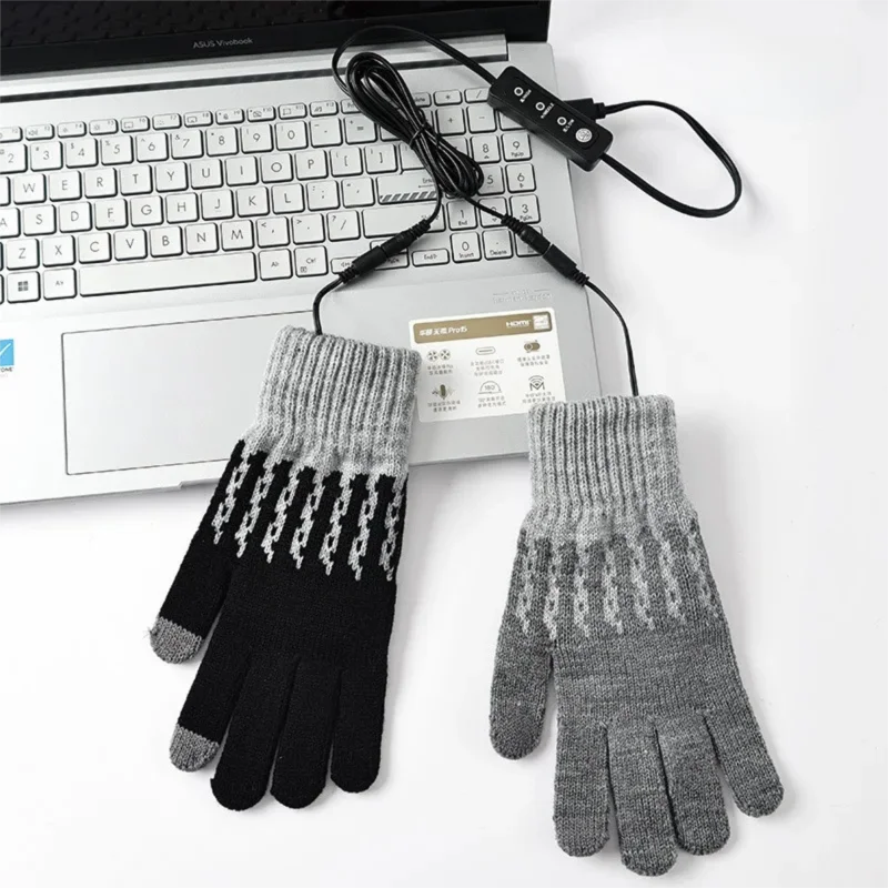 

Full Finger USB Heated Knitted Gloves Winter Cycling Motorcycle Touch Screen Windproof Gloves Non-Slip Thermal Mitts