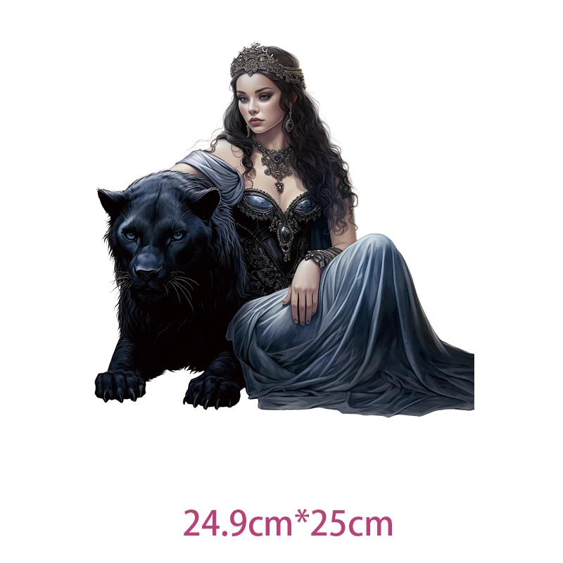 25cm Black Panther Princess Iron On Heat Transfer Sticker For Clothes DTF Pinted Vinyl Thermal Appliques Washable T-Shirt Decal
