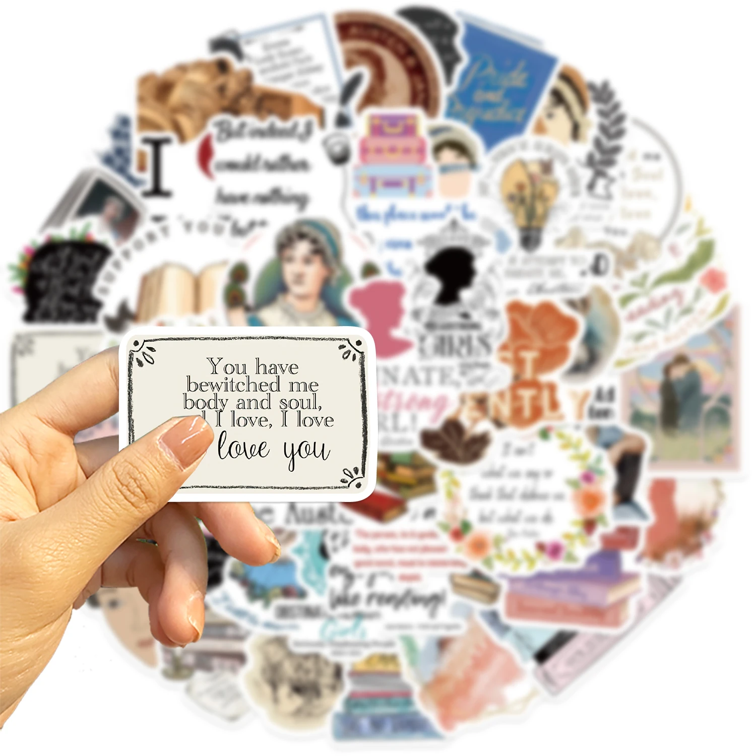 50PCS Jane Austen Scrapbook Stickers DIY Diary Laptop Luggage Skateboard Graffiti Decal Fun Stylish Classic Toys