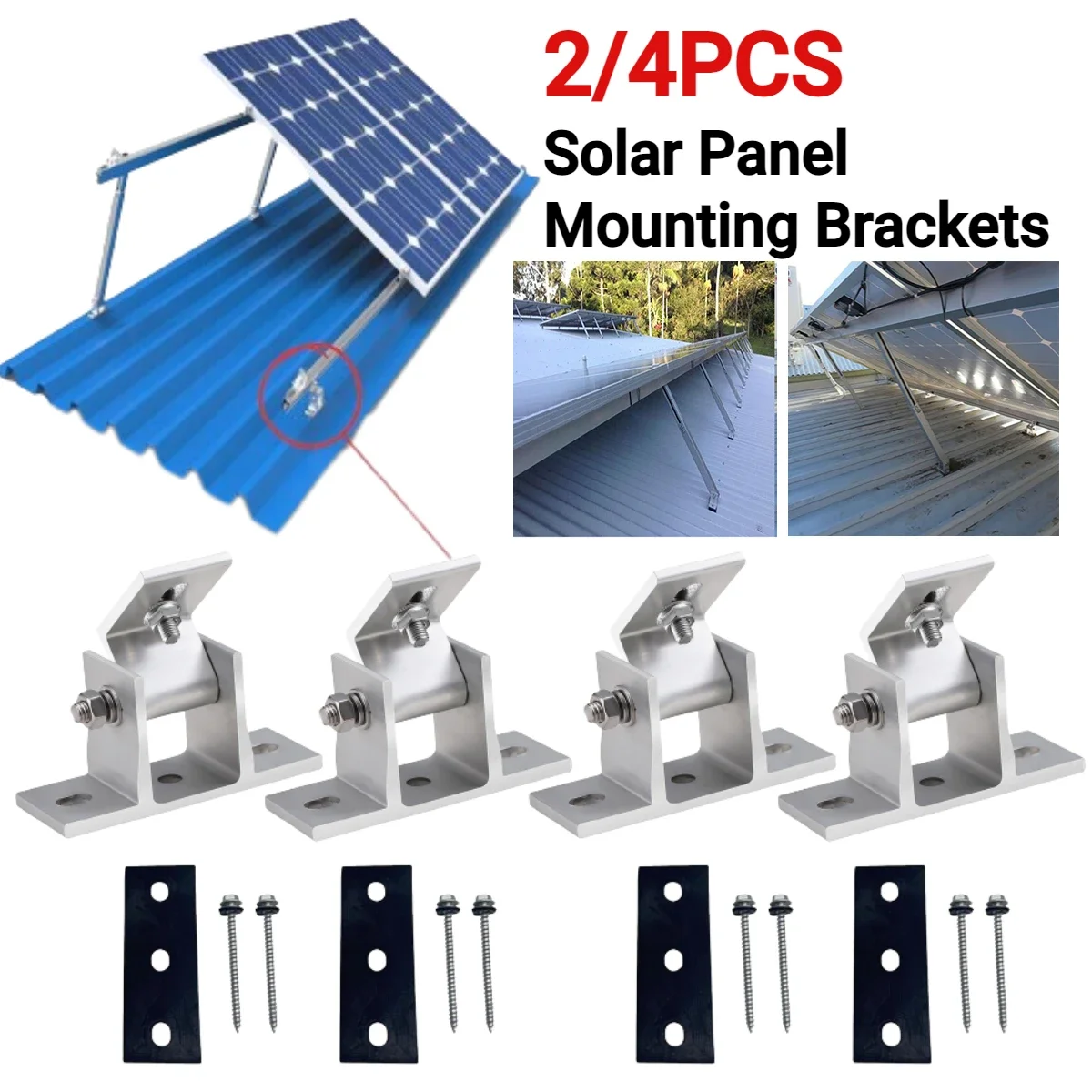 

4/2PCS Solar Panel Mounting Bracket Adjustable Angle Flat Roof Mount Holder Aluminum Solar Panel Bracket Solar Panel Accessories