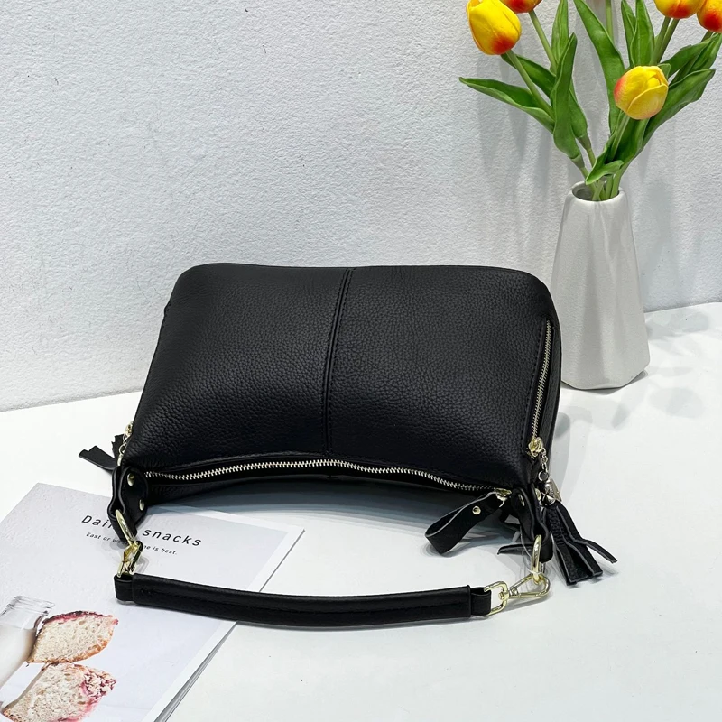 100% Real Cow\'s skin Tassels Hobo Bag, Women Genuine Leather Messenger bag, Female Shoulder Cross-body Bag,D407