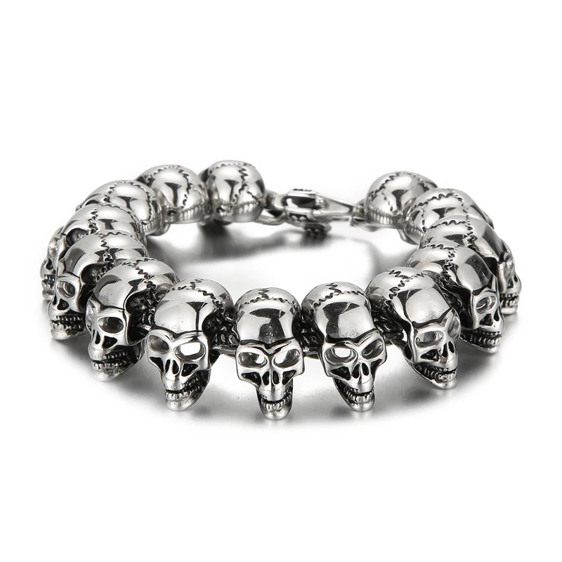 Ancient Demon Bone Ghost Head Bracelet Men Stainless Steel Fashion Skull Chain Bangle