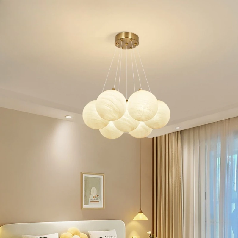 

Modern Minimalist LED Ceiling Pendant Lamps Moon Design Cream Ball Chandeliers Children’s Room Bedroom Atmosphere Adorn Fixtures