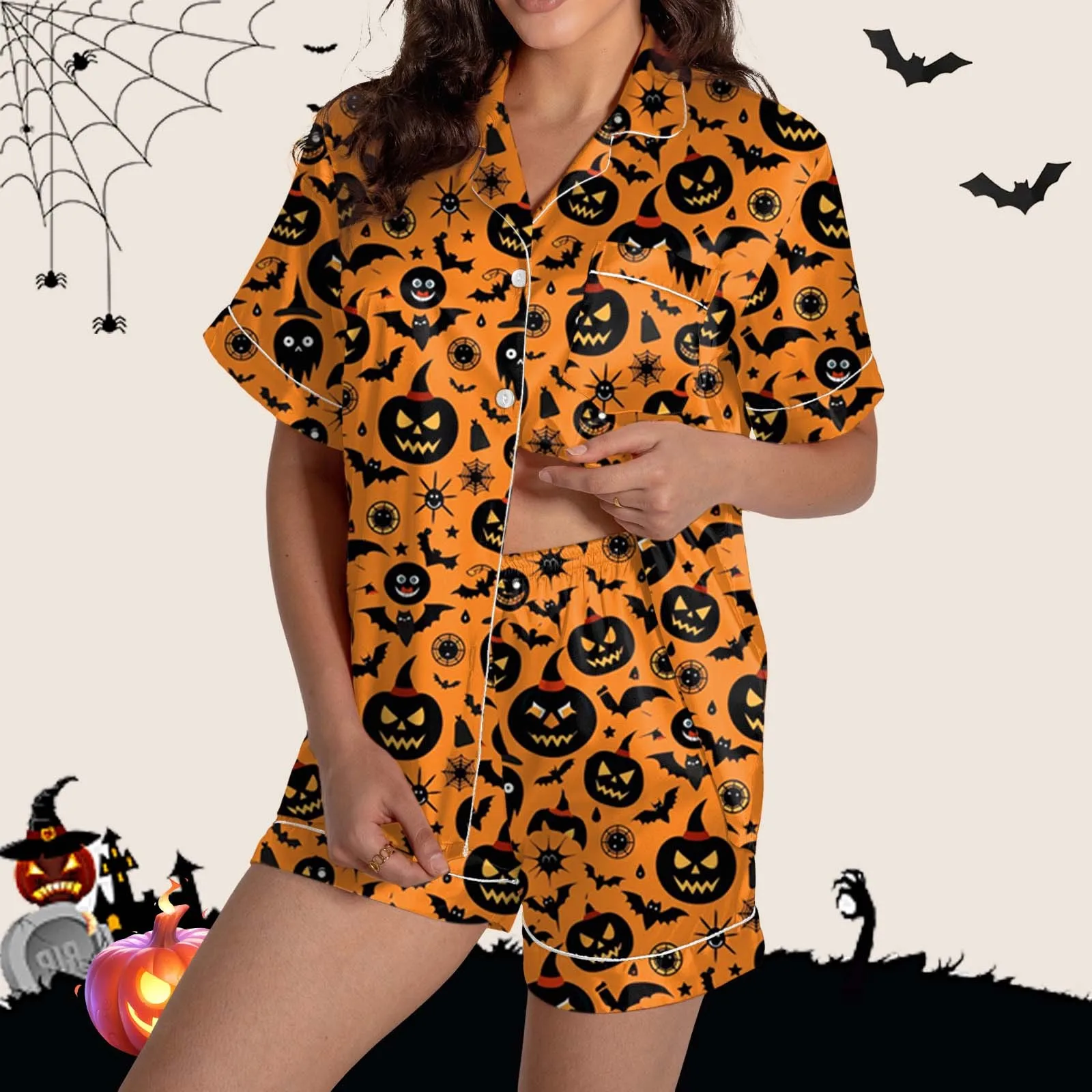 Halloween Pajama Sets Women Ghost Printed Pajamas Couples Long-sleeve Homewear Clothing Comfortable Student Sleepwear Feamle Paj