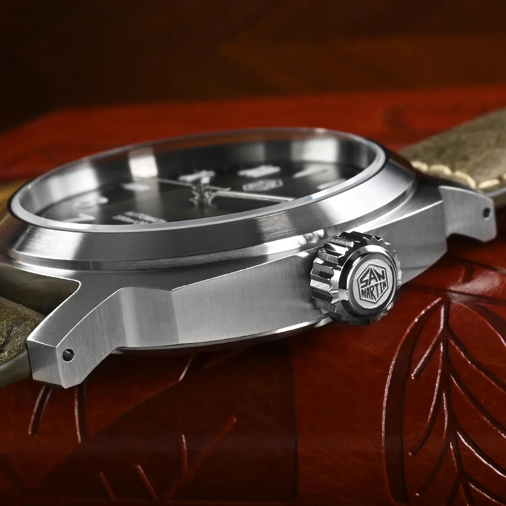 Montre Automatique Mécanique Vintage YN55 San Martin 40mm Étanchéité 10 Bar Modèle Classique pour Hommes Design Élégant et Durable SN0065 Fabriquée en Acier Inoxydable 316L avec Bracelet en Cuir et Fonction Luminova