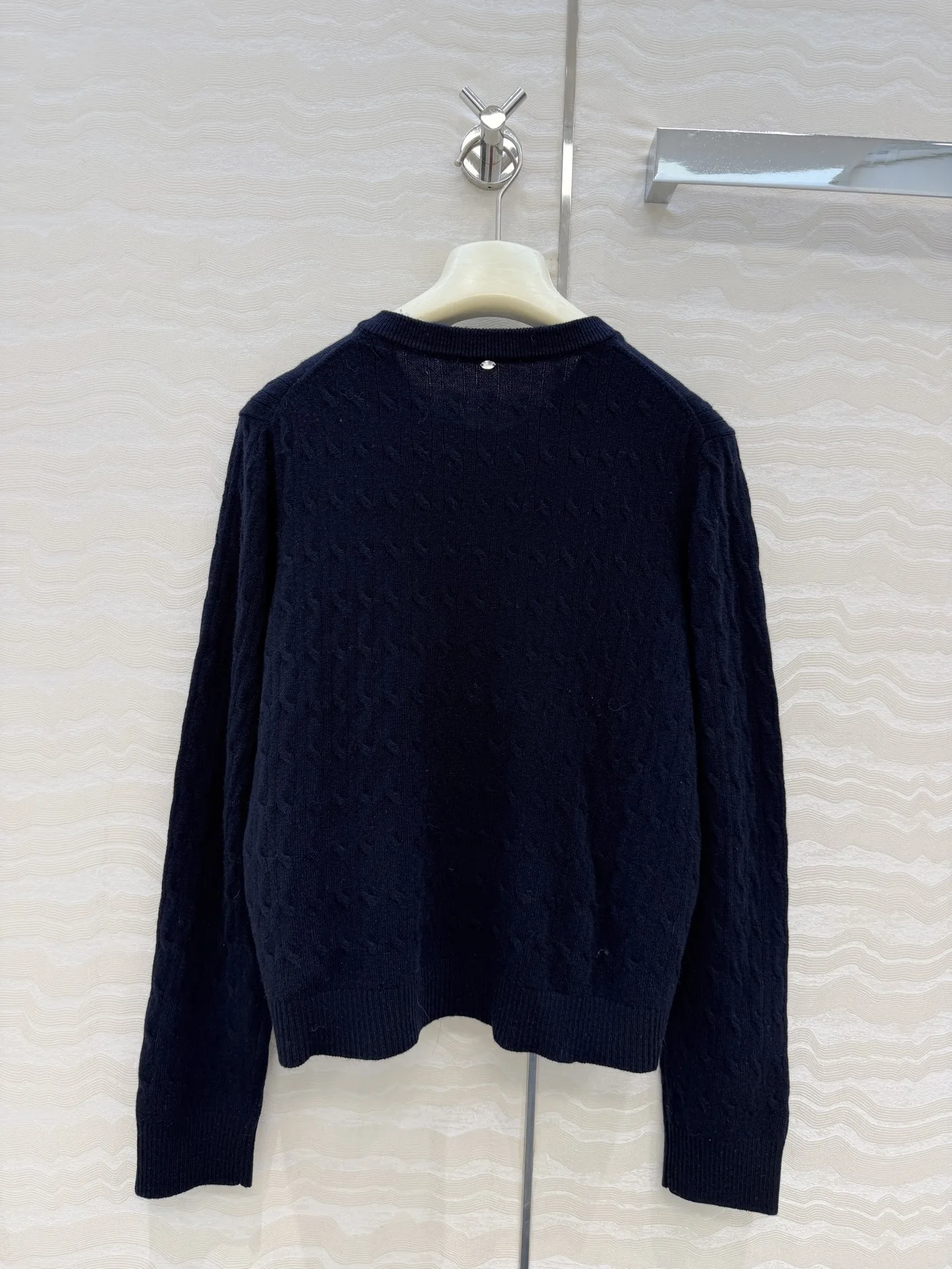 2026 Autumn Winter Women Cashmere Crew Neck Cardigan, Cable Knit With Hand Beaded Embroidery, Classic Intellectual Collegiate St