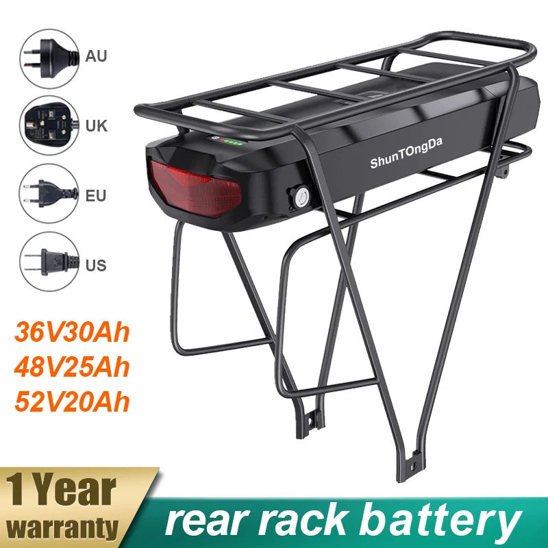 

48v rear rack Battery 25ah 52V 20ah ebike batteries 36V 30ah with 21700 Cells 40A BMS 1500W Powerful Rear Rack BBS02 BBSHD