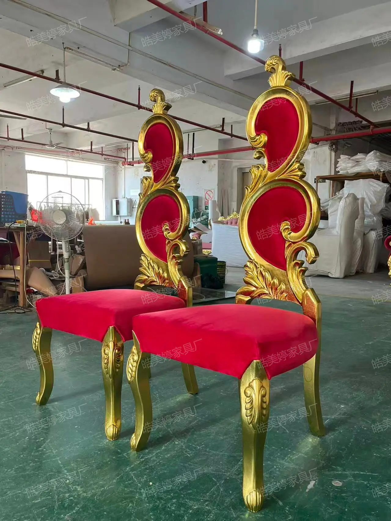 European gold red high back chair neoclassical single princess chair wedding hotel decoration photo prop chair