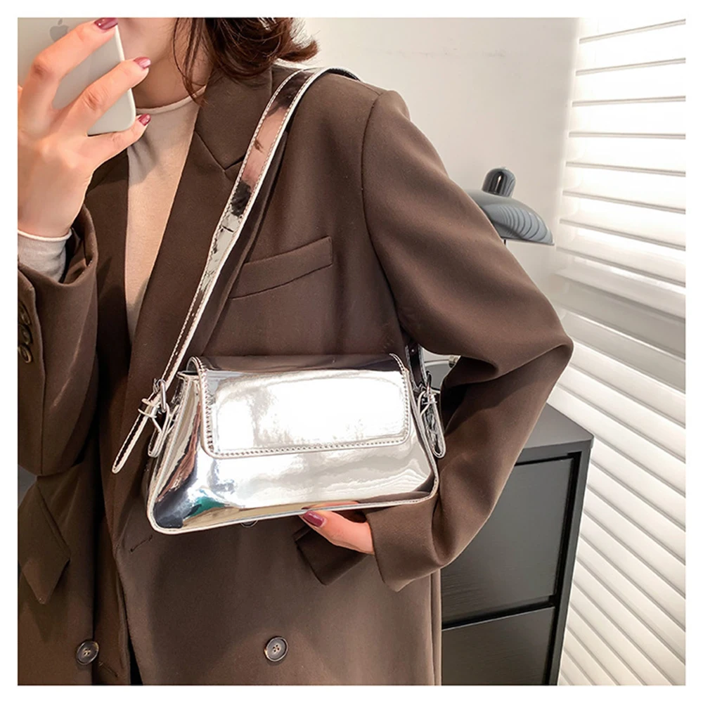 Luxury Designer Handbags for Women Laser Armpit Bag Brand Shoulder Bag Silver Chic Female Top Handle Bag Shopper Tote Bag Purse