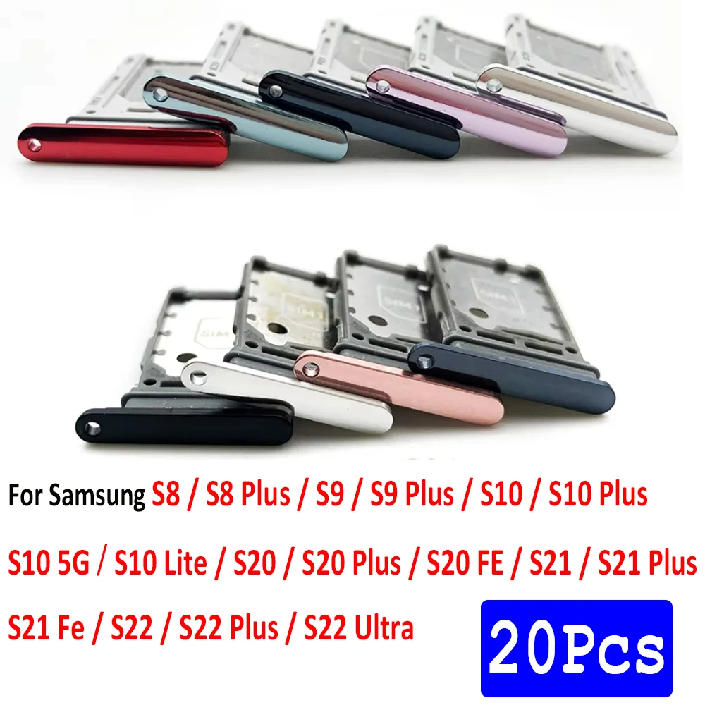 

20 шт., для Samsung S8 S9 Plus S10 Lite S10E S20 FE S21 S22 Ultra, лоток для SIM-карты, держатель, адаптер, запчасти