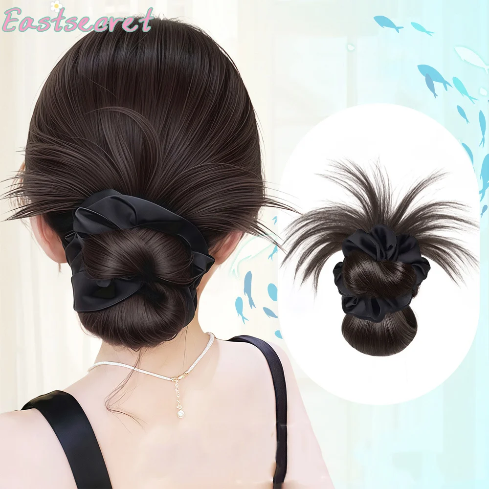 EAST Synthetic chicken feathers grab and clip meatball head, female atmosphere prop black headband hair bun wig